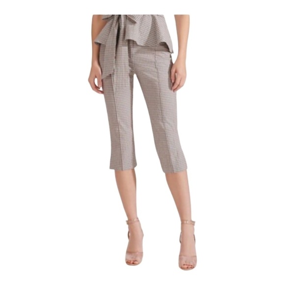 Veronica Beard Dhara Beige Cropped Check Gingham Seersucker Pants High Rise. S/4 - Picture 1 of 13